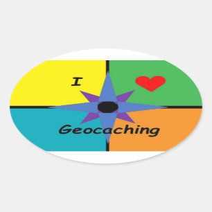 私はGeocachingのステッカーを愛します 楕円形シール