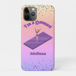 私はGymnastである – 女の子と紫のジムのマットにレオタード iPhone 11 Proケース