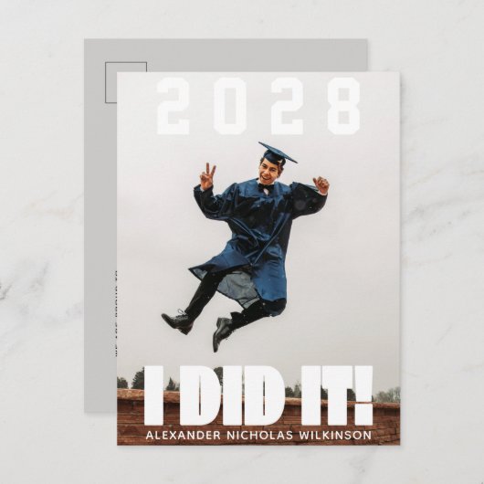 私はITはっきりしたタイポグラフィシンプル写真卒業 案内ポストカード (正面/裏面)