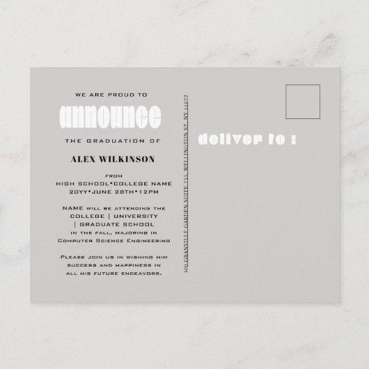 私はITはっきりしたタイポグラフィシンプル写真卒業 案内ポストカード (裏面)