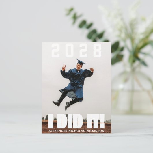 私はITはっきりしたタイポグラフィシンプル写真卒業 案内ポストカード (スタンド正面)