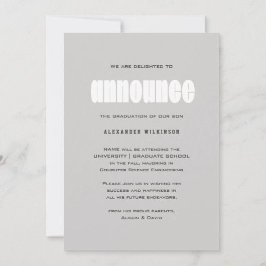 私はIT写真モダンはっきりしたタイポグラフィ卒業 案内状 (裏面)