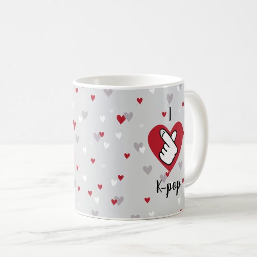 私はK-Redグレーの指ポップ・アートののハートコーヒーマグが大好き コーヒーマグカップ (正面右)