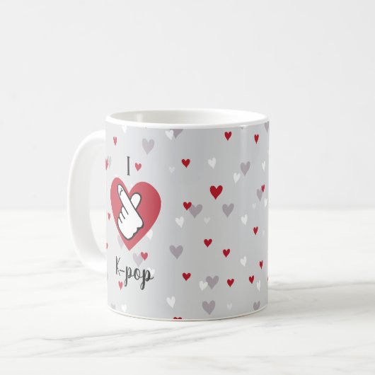 私はK-Redグレーの指ポップ・アートののハートコーヒーマグが大好き コーヒーマグカップ (正面左)