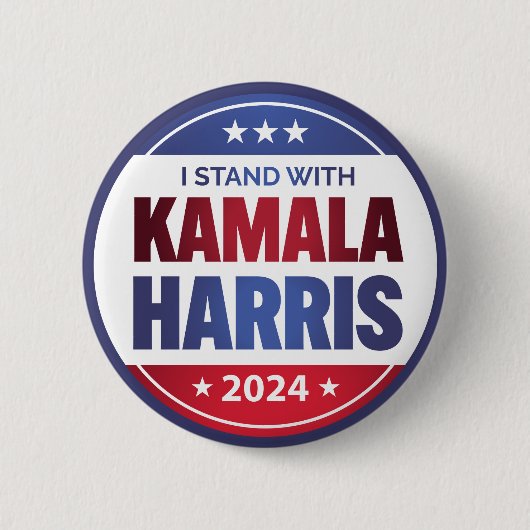 私はKamala Harris 2024ブルーストロークで立つ 缶バッジ (正面)