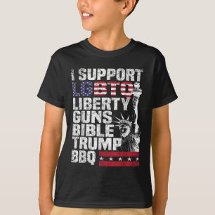 私はLgbtq Liberty Guns Bible Trump Bbqをサポート Tシャツ
