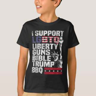 私はLgbtq Liberty Guns Bible Trump Bbqをサポート Tシャツ