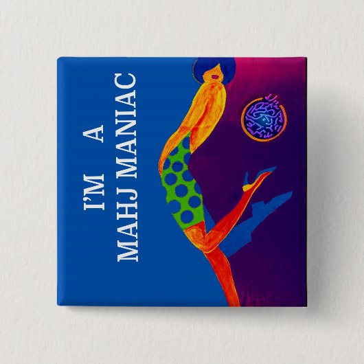 私はMahjの狂人Pinです 缶バッジ (正面)