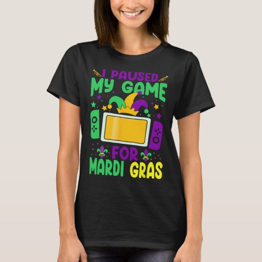 私はMardi GrasビデオゲーマーMens Bのゲームを一時停止 Tシャツ (正面)