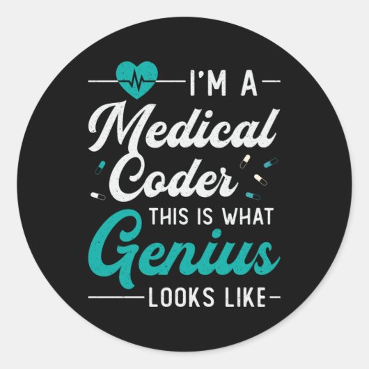 私はMedical Coder Coder Coding ICDレトロ・プログラマ ラウンドシール (正面)