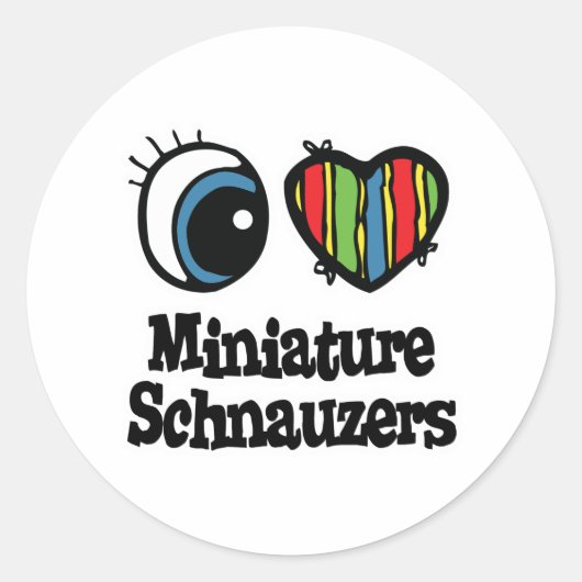 私はMinature Schnauzers (ハート)を愛する ラウンドシール (正面)