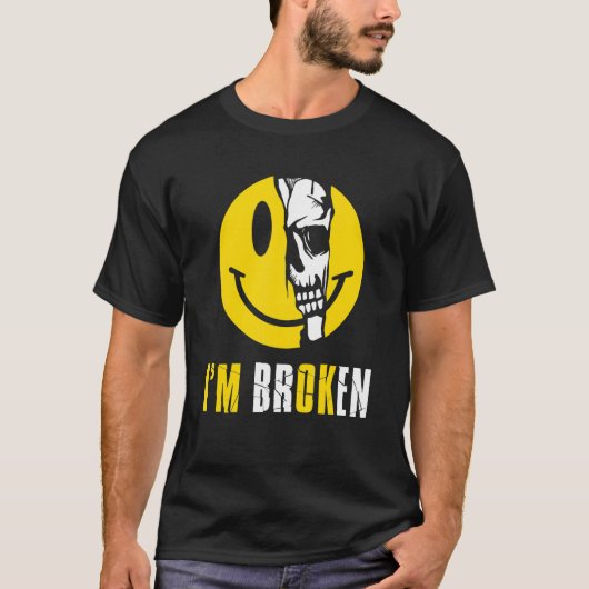 私はOK壊れたスカルスマイル顔Groovy Depuls Tシャツ (正面)