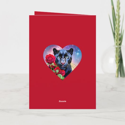 私はPantherとRed Rosesとパーソナライズされたお名前を愛している カード (裏面)