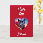 私はPantherとRed Rosesとパーソナライズされたお名前を愛している カード (黄色い花)