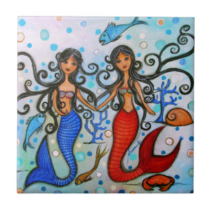 私はPrisartsによって、人魚のカップルの絵画 タイル