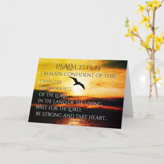 私はPsalm主の27:13 - 14の長所を見ます カード (黄色い花)