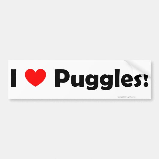 私はPugglesのバンパーステッカーを愛します バンパーステッカー (正面)