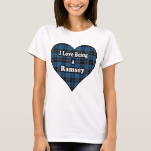 私はRamseyの暗藍色の一族のタータンチェックであることを愛します Tシャツ