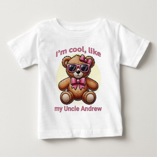 私はTeddy BearでクールPink Bowカスタマイズ可能 ベビーTシャツ (正面)