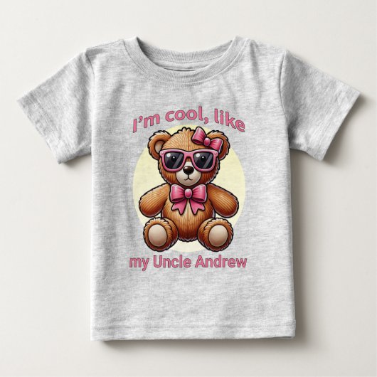 私はTeddy BearでクールPink Bowカスタマイズ可能 ベビーTシャツ (正面)