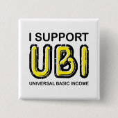 私はUBIユニバーサル基本所得ブラックイエローをサポート 缶バッジ (正面)