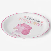 私はUnicorns信じピンクの名前の誕生日でガーリー ペーパープレート (アングル)