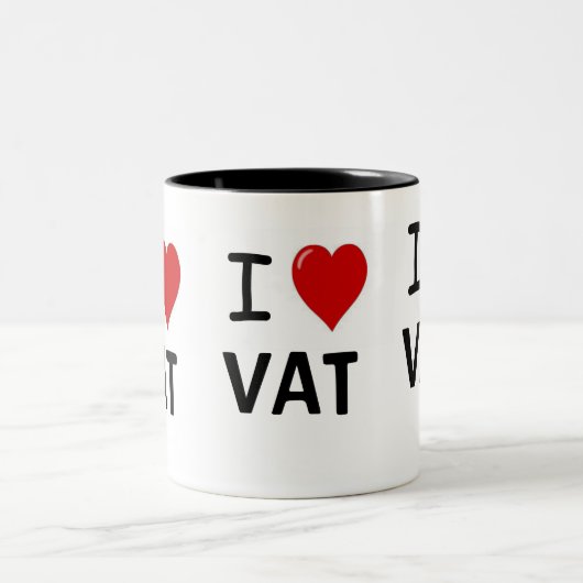 私はVAT I愛VAT IハートVATの三倍を味方しました愛します ツートーンマグカップ (中央)