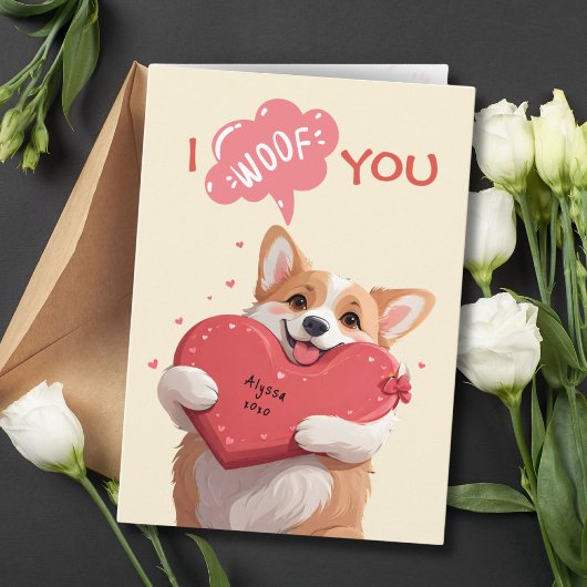私はWoof You Corgi Dog Pun Valentine & Annivesary カード