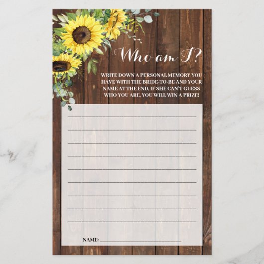 私ひまわりウェスタンブライダルシャワーゲームカード チラシ (正面)