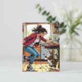 私もしが必要だ! | コーヒおもしろいーとネコ ポストカード (スタンド正面)