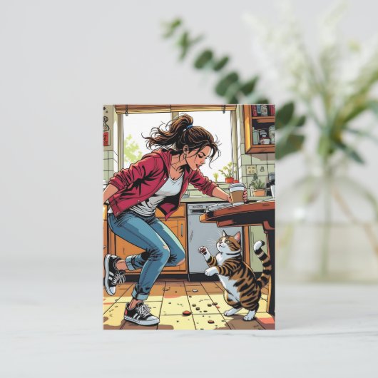 私もしが必要だ! | コーヒおもしろいーとネコ ポストカード (スタンド正面)