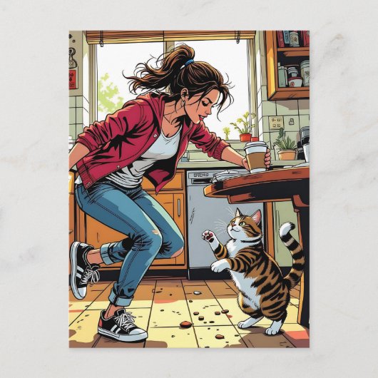 私もしが必要だ! | コーヒおもしろいーとネコ ポストカード (正面)