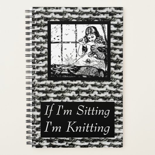 私もしは座って編み物ヴィンテージブラック&ホワイト プランナー手帳 (正面)