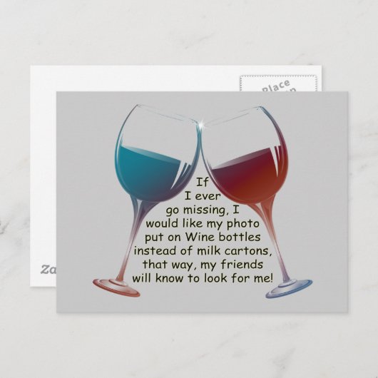 私もしは行く恋しく思こと…おもしろいワインことわざギフト ポストカード (正面/裏面)