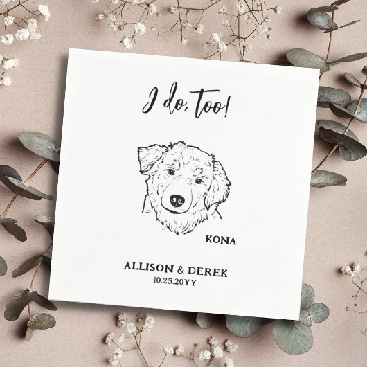 私もパーソナライズされたスケッチ犬のペット名結婚の スタンダードカクテルナプキン