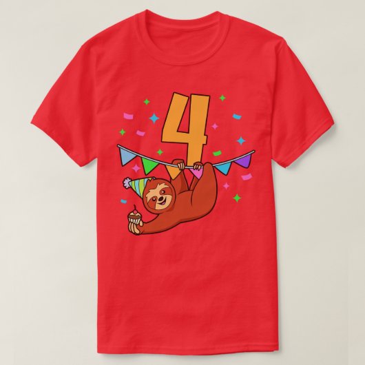 私も4歳のナマケモノの子供の誕生日、4歳のお誕生日です Tシャツ (デザイン正面)