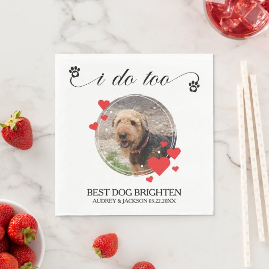 私も 赤いハート 犬の写真 結婚式 スタンダードランチョンナプキン (インサイチュ)