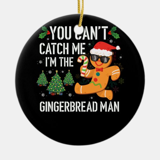 私をキャッチできない私はジンジャーブレッドマンパジャマ セラミックオーナメント (正面)