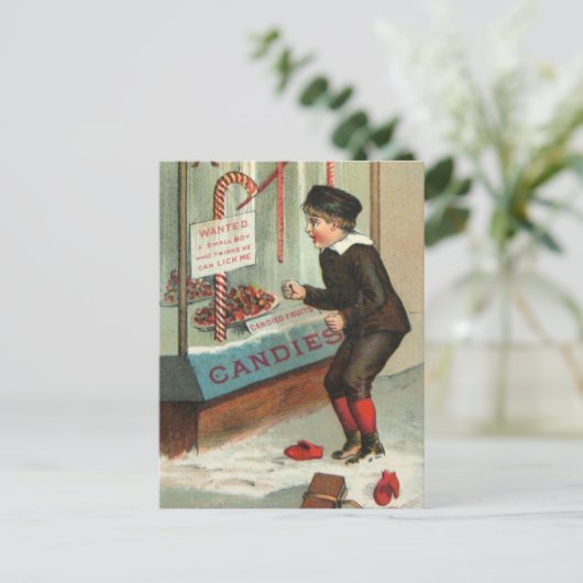 私をキャンディ・ケーンのユーモアのヴィンテージのクリスマスの冗談舐めて下さい シーズンポストカード (スタンド正面)