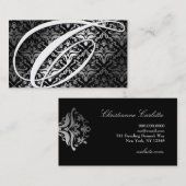 私をダマスク織- Cのモノグラムの黒311眩まして下さい 名刺 (正面/裏面)