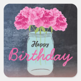 私をピンクの誕生日の花束のステッカー着色して下さい スクエアシール