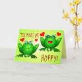 私をホッピー可愛い漫画のカエルハート カード (黄色い花)