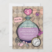 私を不思議の国の誕生日の招待状アリス飲んで下さい 招待状 (正面)