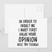 私を侮辱するために面白いことを言う皮肉ジョーク ポストカード (正面/裏面)