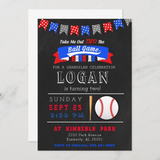 私を取り出す2つのボールゲーム誕生日招待状 招待状 (正面/裏面)