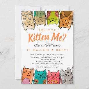 私を引っ掛けてくれるの？Kitty Cats Neutralベビーシャワー 招待状