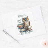 私を愛する私の本を愛するフクロウ蔵書票 スクエアシール (封筒)