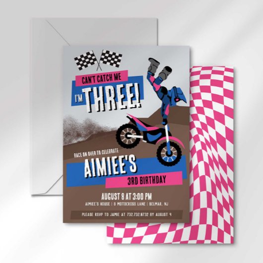 私を捕まえることはできない、私は3歳のダートバイクの誕生日 招待状