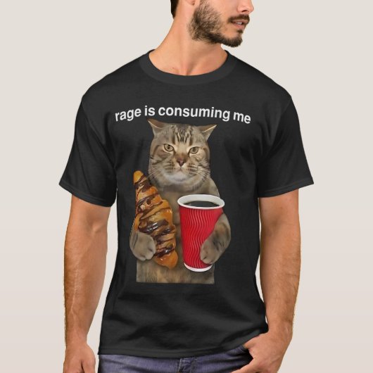 私を消費する怒りばかみたいに猫を見つめるミーム Tシャツ (正面)