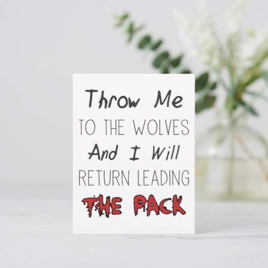 私を狼に投げる – やる気を起こさせる引用文 ポストカード (スタンド正面)